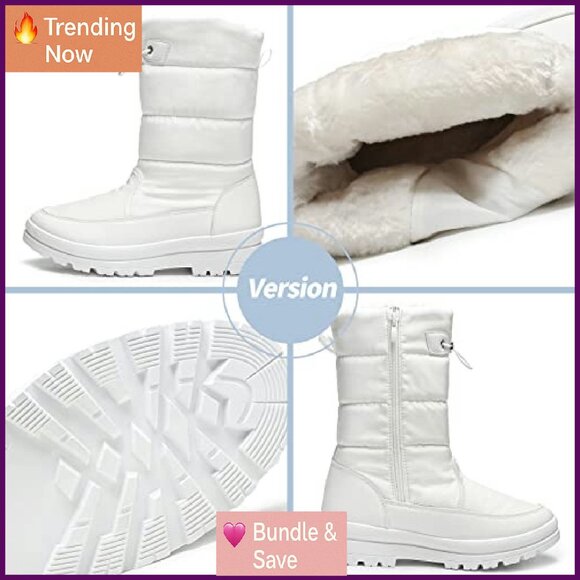 Warm Fur Lined Snow Boots Water Resistant Mid Calf Winter Hiking - Picture 7 of 8